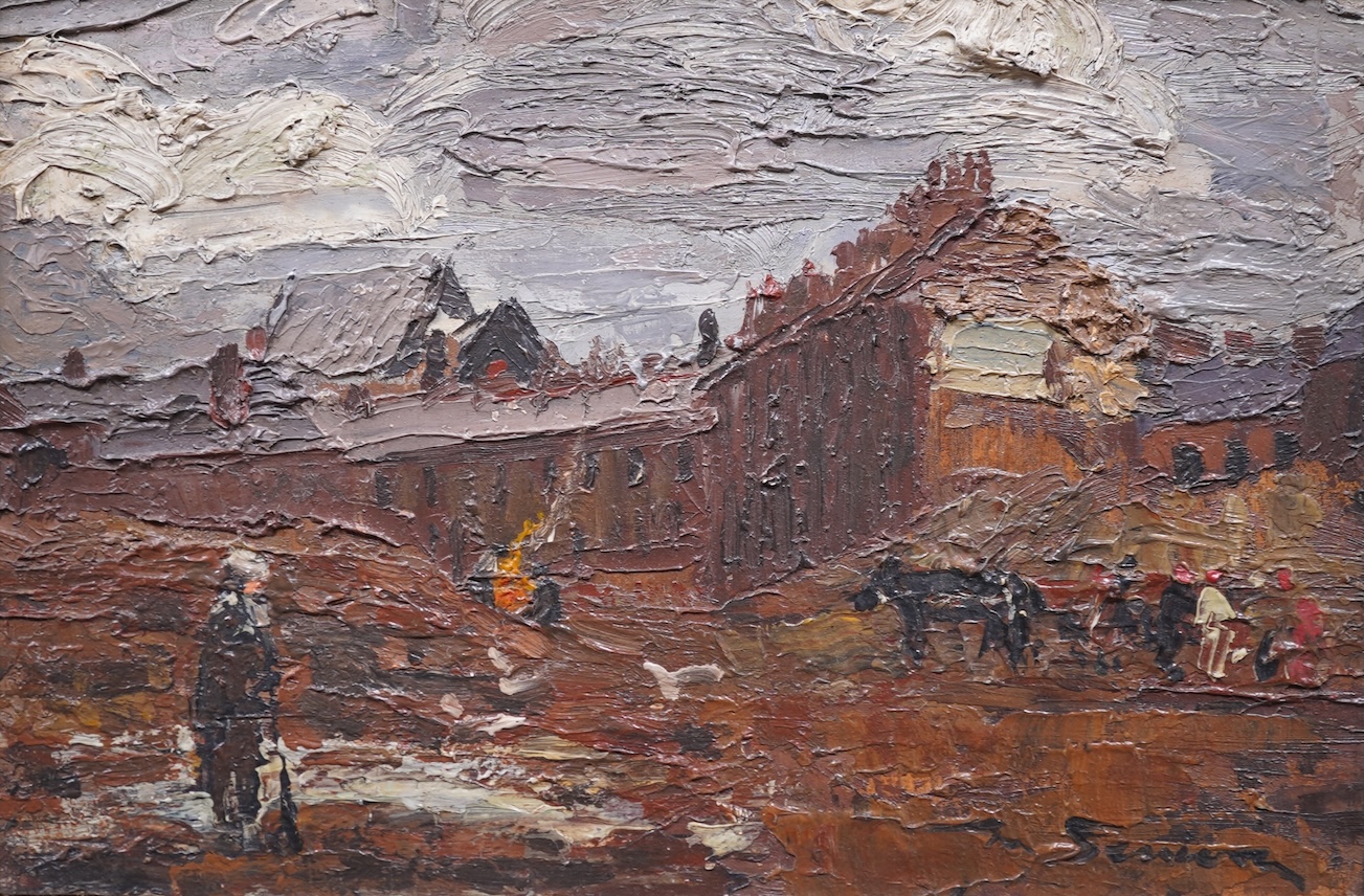 Mark Senior, (1864-1927), Town scene with figures